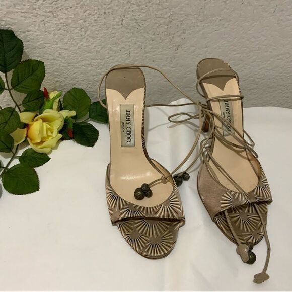 Jimmy Choo Shoes - JIMMY CHOO Gold Metallic Strappy Pumps Heels size 41